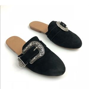 Free People Elegant Black Women's Mules with Silver Buckle